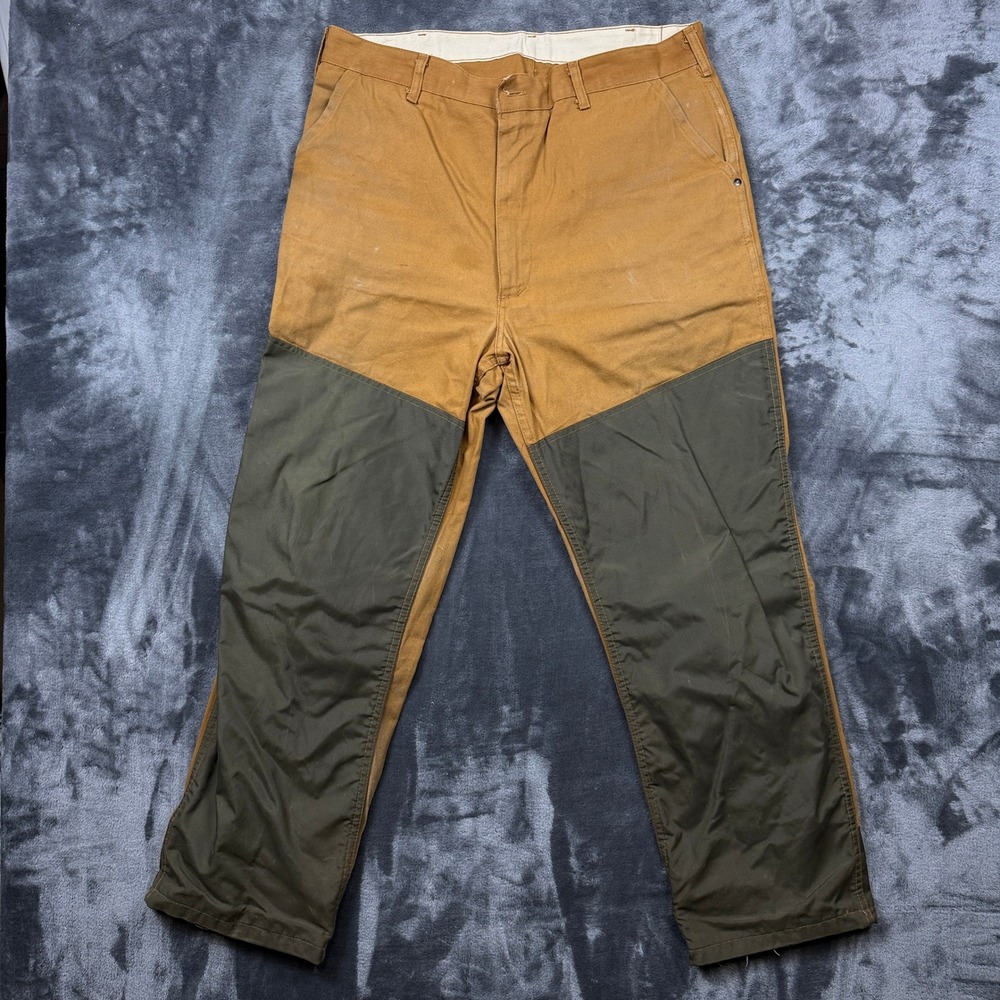 Saf-T-Bak Hunting Pants Mens 36 Brown Canvas Brush Guard Vintage Workwear USA
